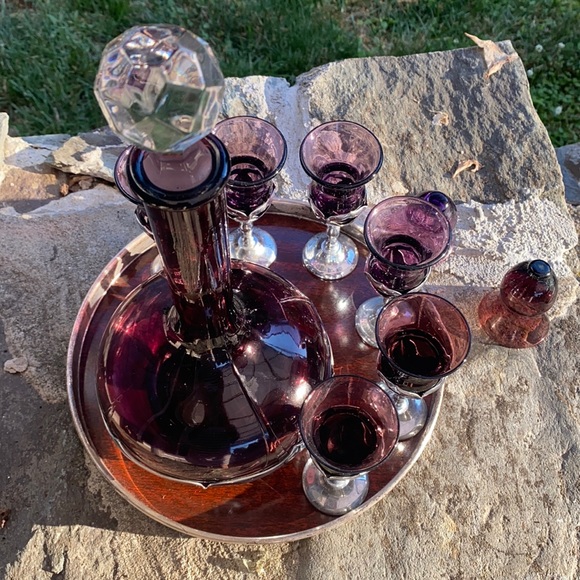 Fabar Bros Mid Century Amhurst decanter matching glasses two replacement classes - Picture 3 of 14